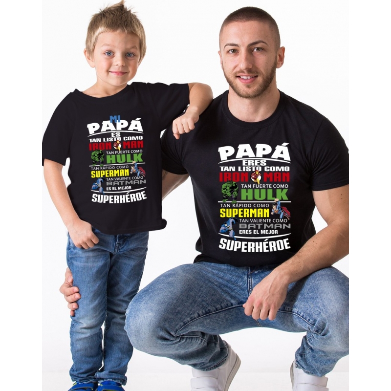 Establecimiento audiencia Shinkan Pack camisetas papá e hijos SÚPER HÉROES